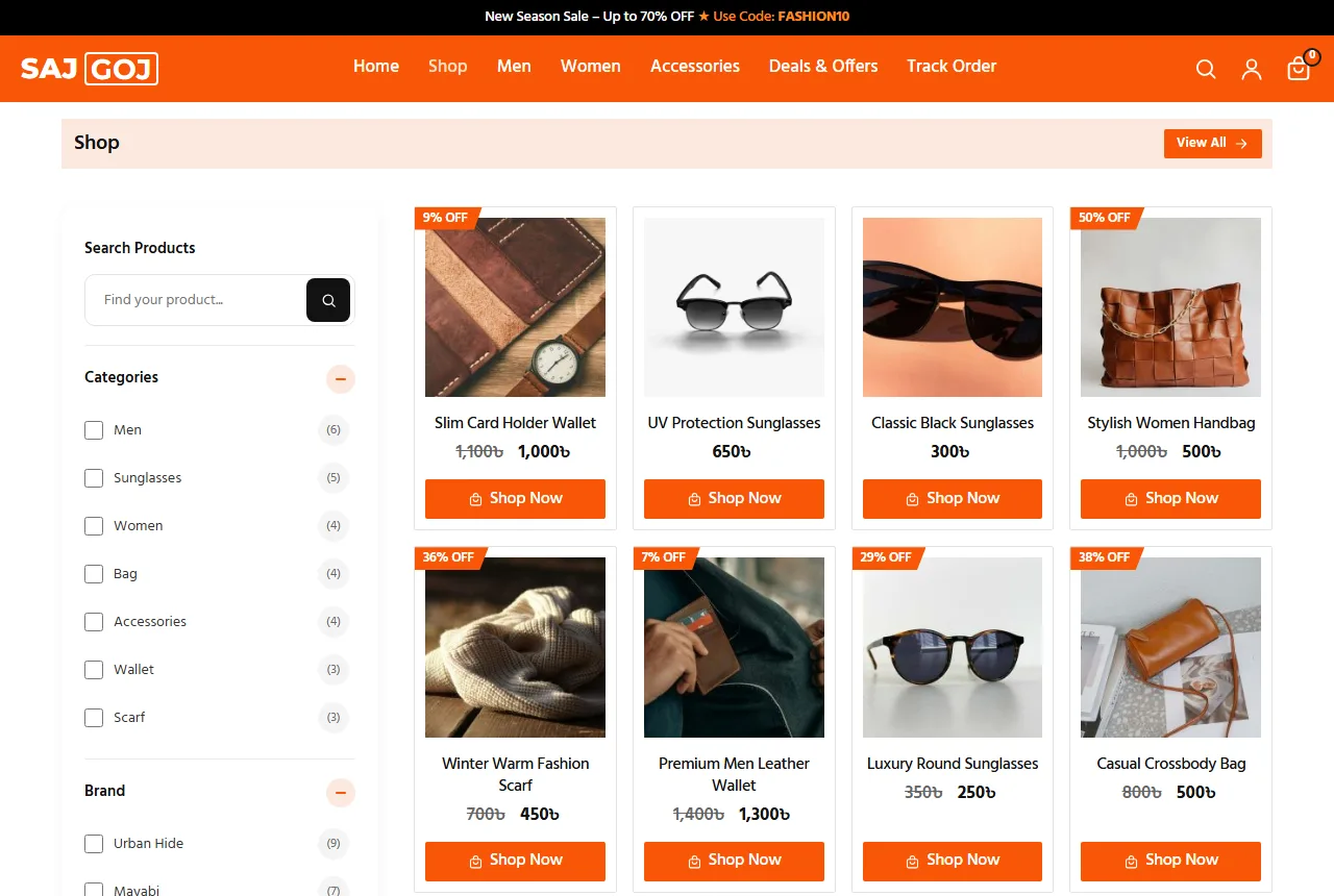 Bag shop website design example: Sajgoj demo shop
