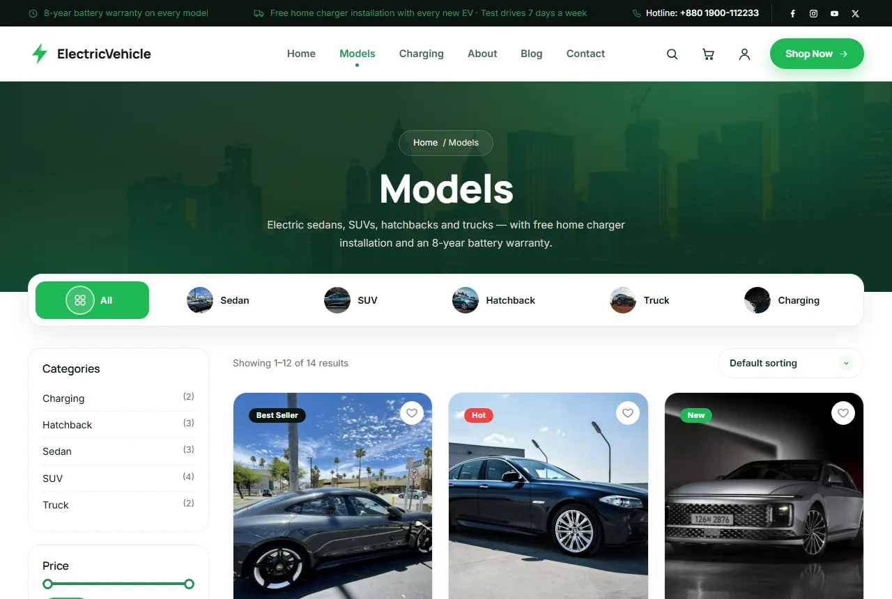 Car showroom website design – Bidyut models page with car listings
