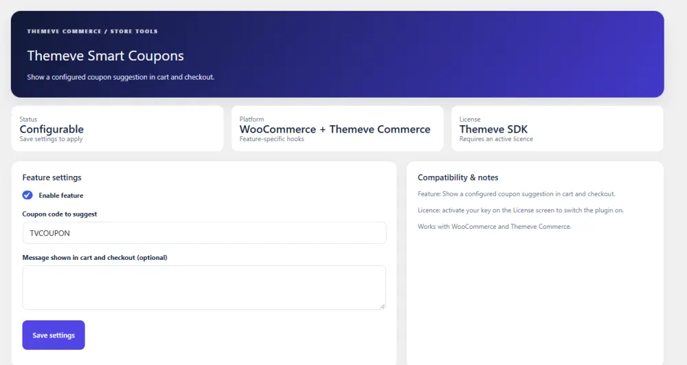 How to add coupon woocommerce – Smart Coupons settings screen