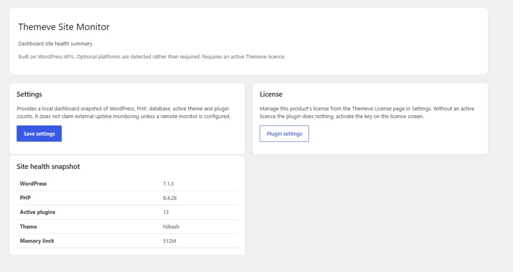 How to check site health in wordpress – Site Monitor settings screen