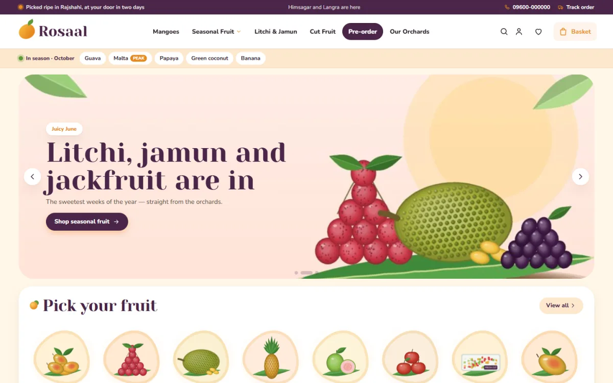 Supermarket website design β Rosaal on desktop and mobile