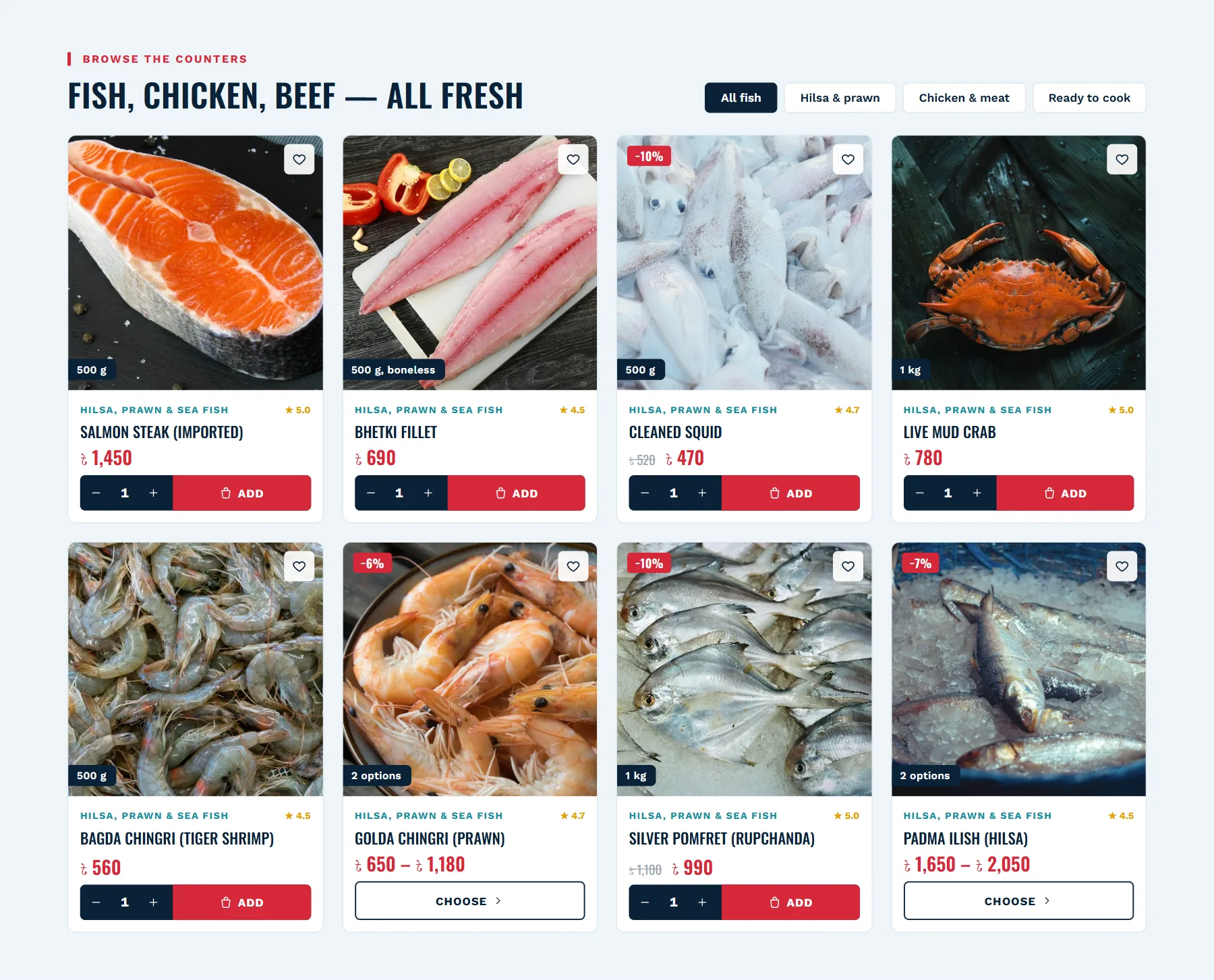How to start a meat shop business: product section of the Jaal theme homepage