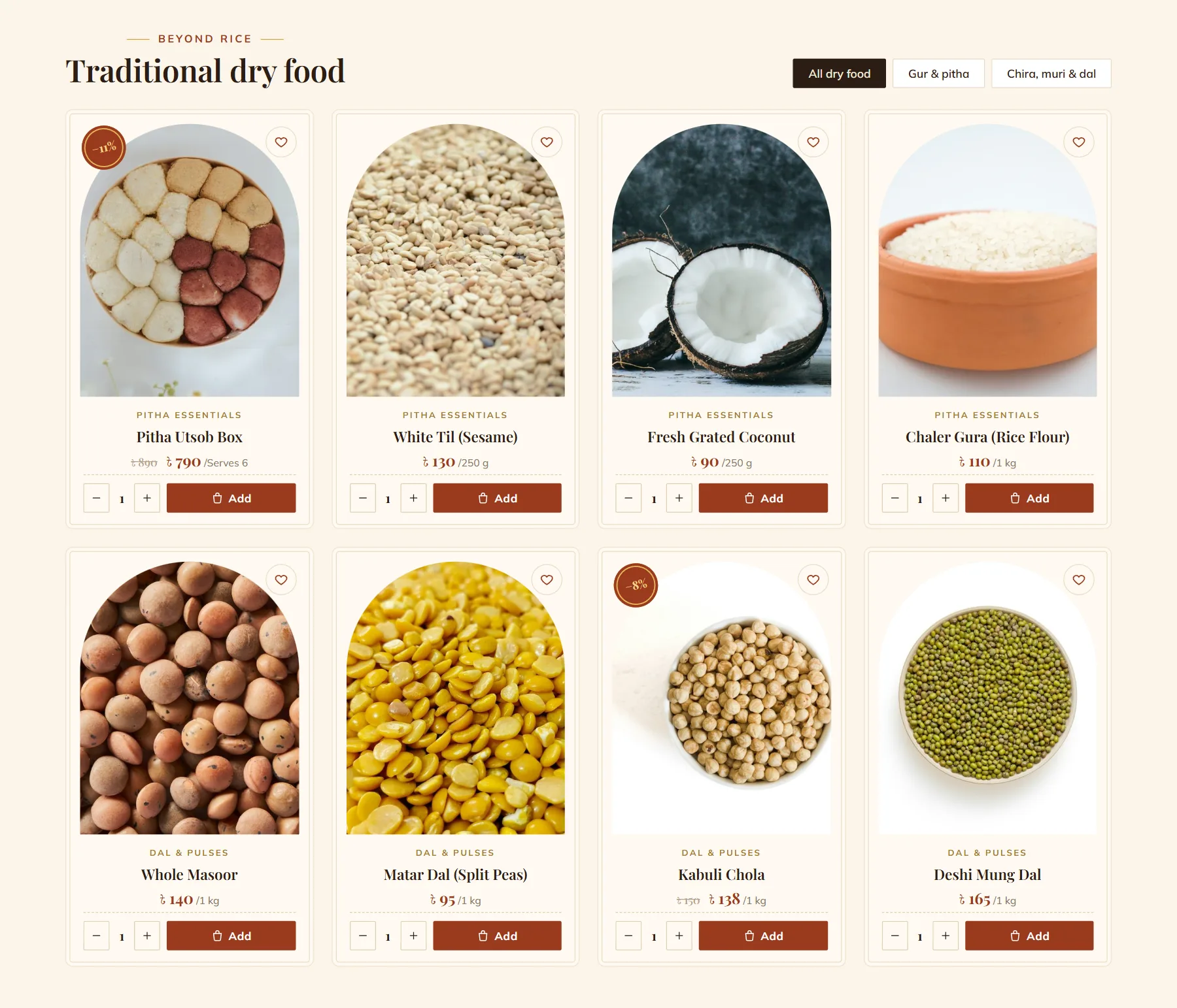 How to start rice business: product section of the Nobanno theme homepage
