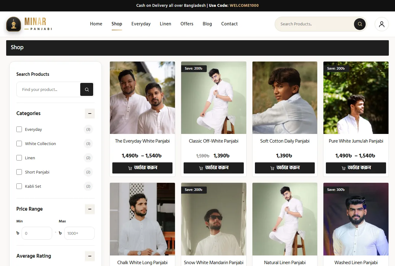 Kurta ecommerce website design example: Minar demo shop