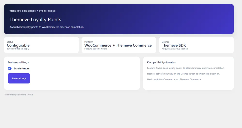 Loyalty points examples – Loyalty Points settings screen