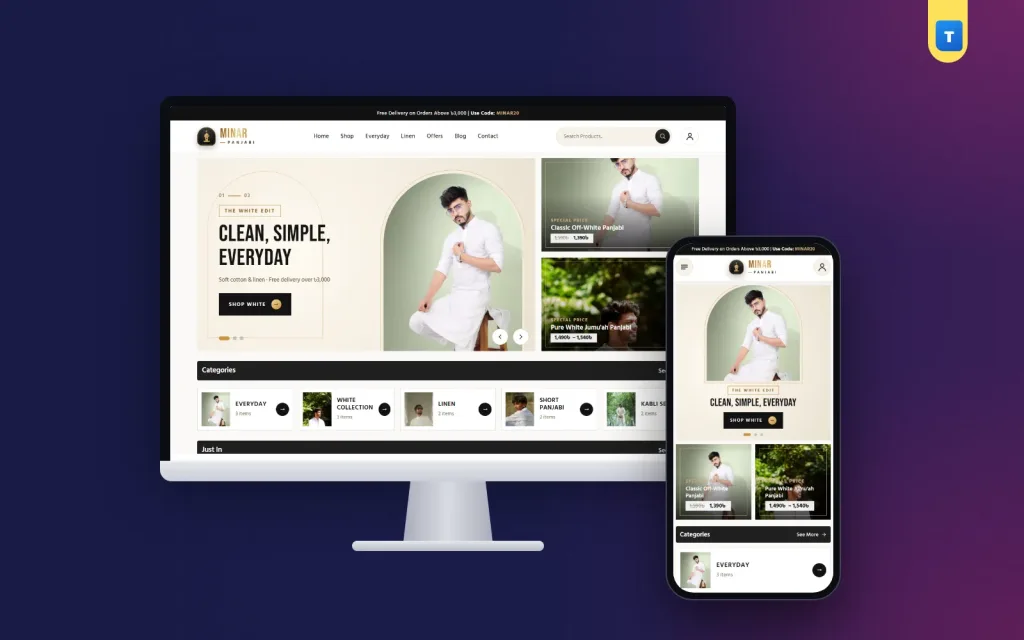 Minar – Kurta Ecommerce Website Template for Everyday Panjabi