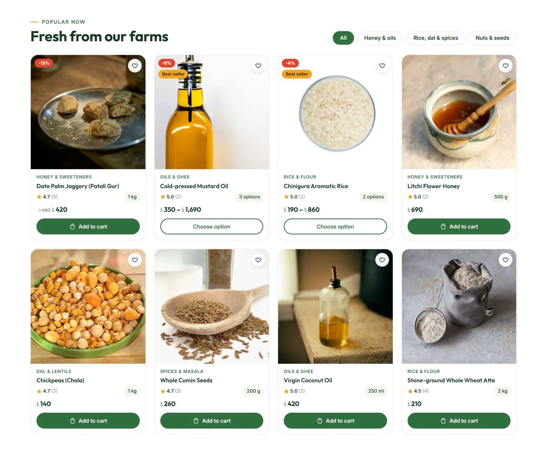 Organic food business in bangladesh: product section of the Prakriti theme homepage
