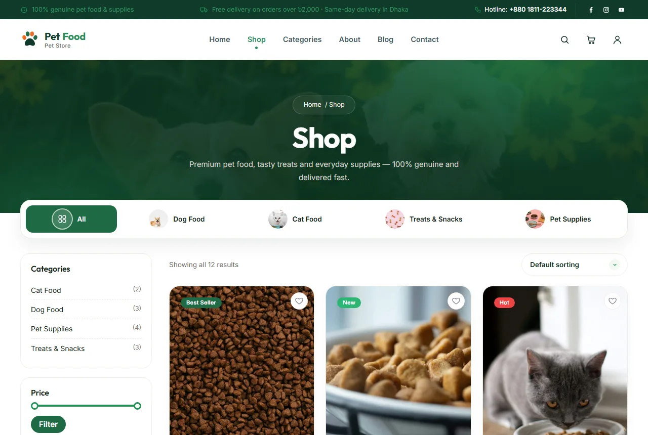 Pet shop website design – Adori shop page