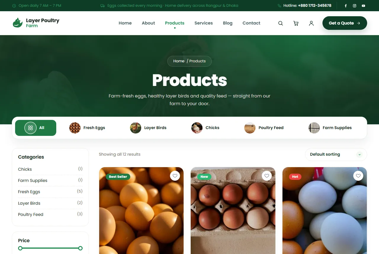 Poultry farm website design – Khamar products page