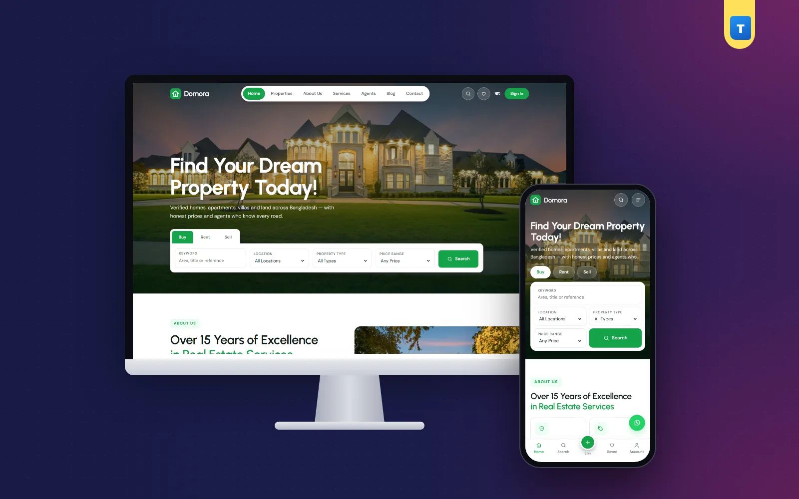 Property listing examples on the Domora listing website