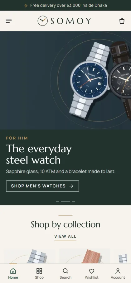 Somoy watch boutique homepage on a mobile phone