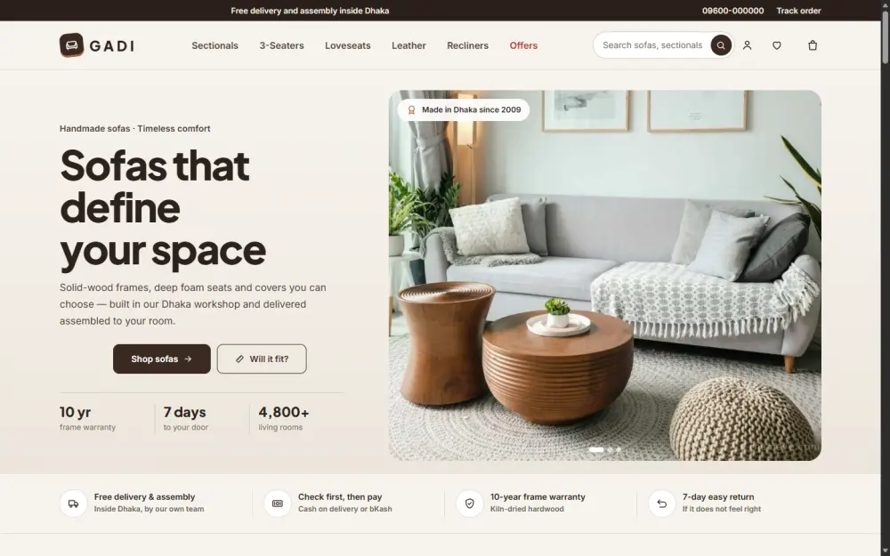 Website design packages for small business – example shop website