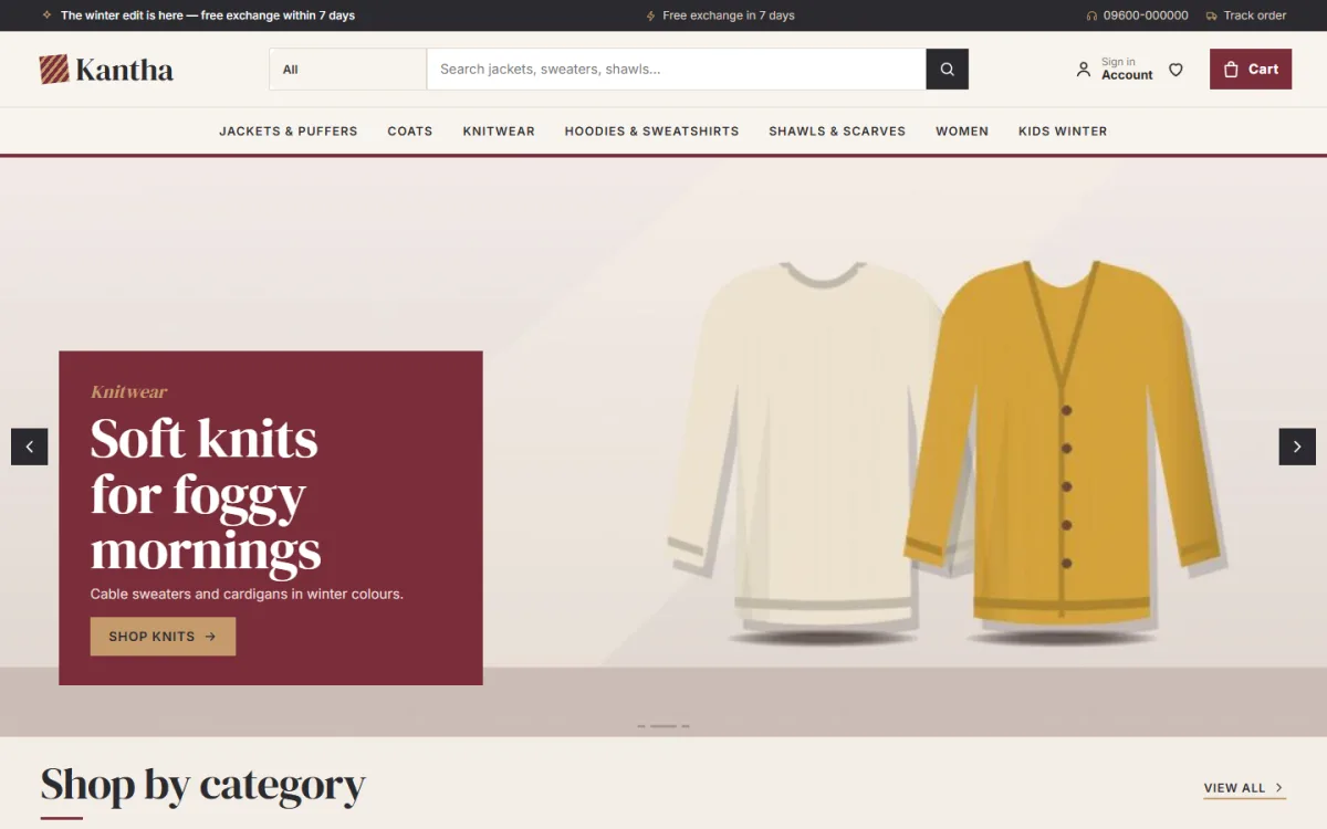 Apparel website design – Kantha on desktop and mobile