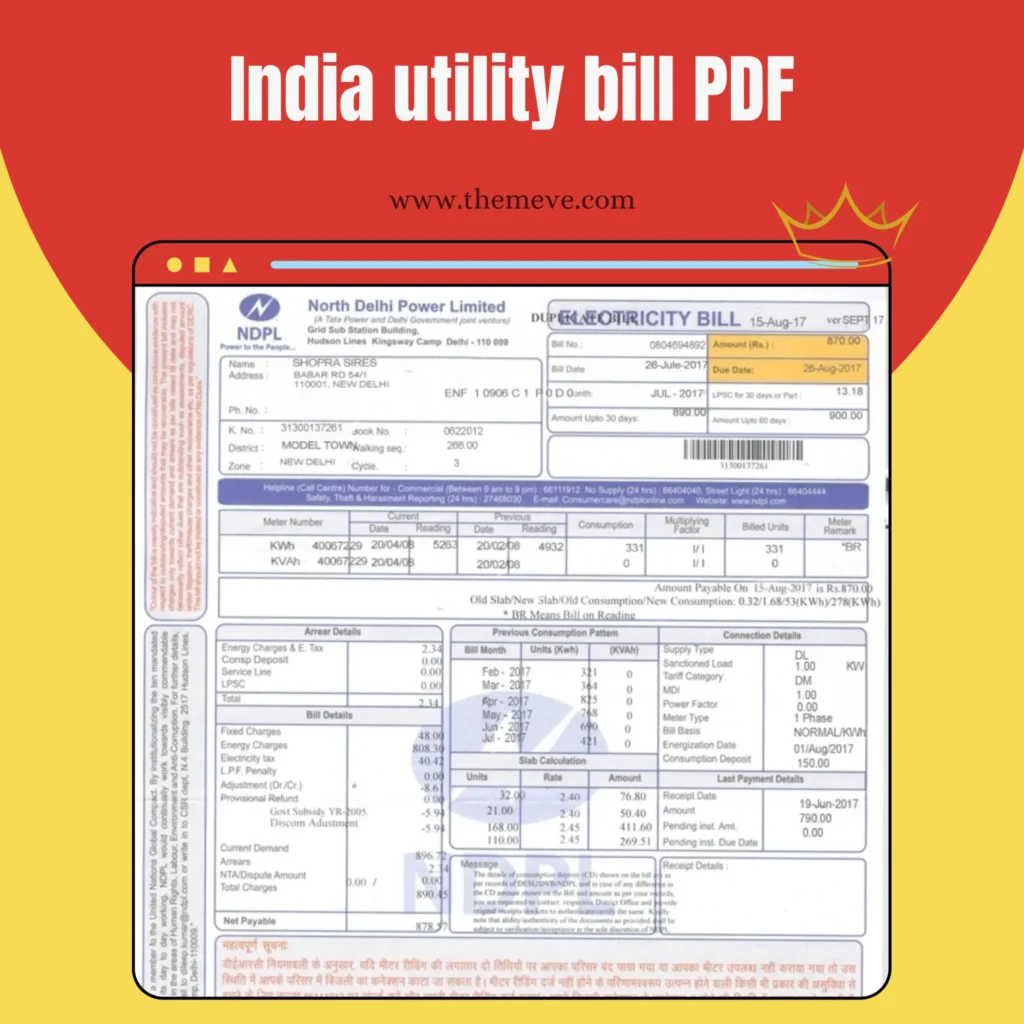 India Utility Bill PDF