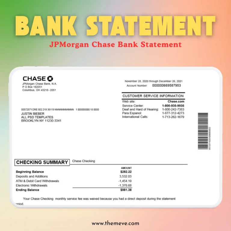 JPMorgan Chase Bank Statement PDF for Account Verification