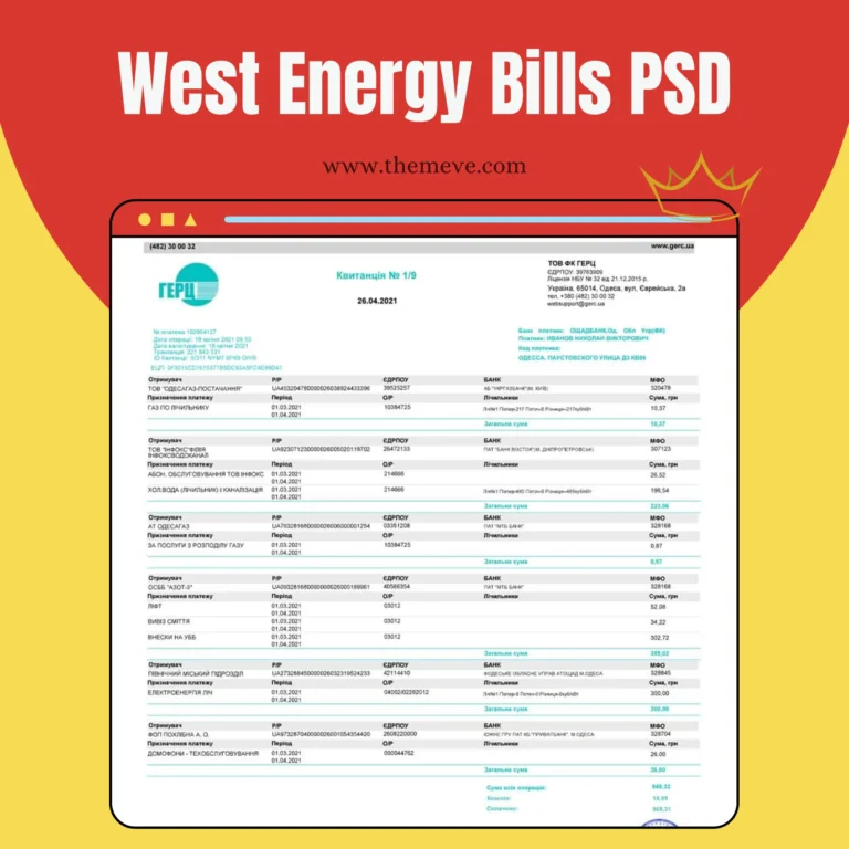 USA Wyoming High West Energy Bills PS/PSD template