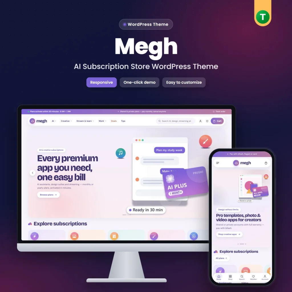Megh – AI Subscription Store WordPress Theme